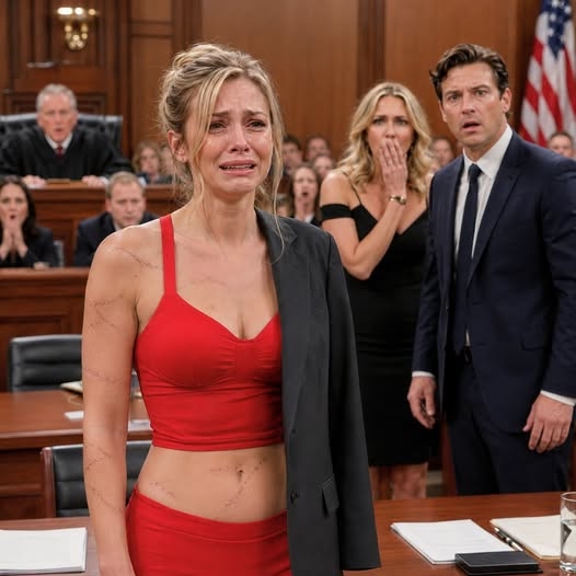 In the divorce courtroom, my husband stood next to his mistress and smiled with cruel satisfaction. “The company, the house, the cars—they belong to me now. You’ll be starving on the street.” I stayed silent. Slowly, I slipped off my coat, exposing the long scars marked across my body. The entire courtroom went still. Then I whispered, “This is not just a divorce hearing anymore. This is the trial for every dark secret you believed would remain buried forever.” The courtroom stayed silent until my husband laughed. Then every gaze shifted toward me, waiting for the broken woman to finally fall apart.