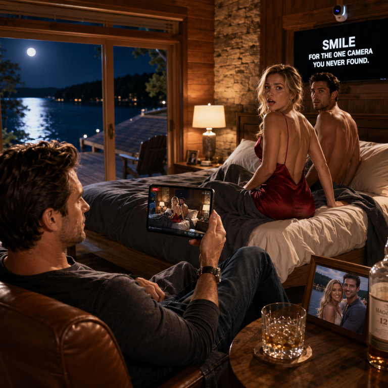My Wife Booked Me a “Guys’ Fishing Weekend” So She Could Have the Lake House to Herself. She Killed Every Camera and Locked the Gate. Then My Voice Came Through the Speaker Above the Bed: “Smile for the One Camera You Never Found.”