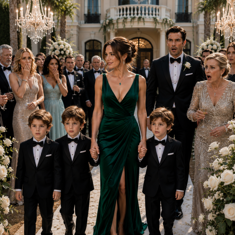 A week before my millionaire ex-husband’s wedding, his family invited me to attend. They expected me to sit quietly in the back and watch him marry someone else. What they didn’t expect was for me to arrive with three little boys who looked exactly like him. And the moment his family saw them, the entire mansion fell silent.