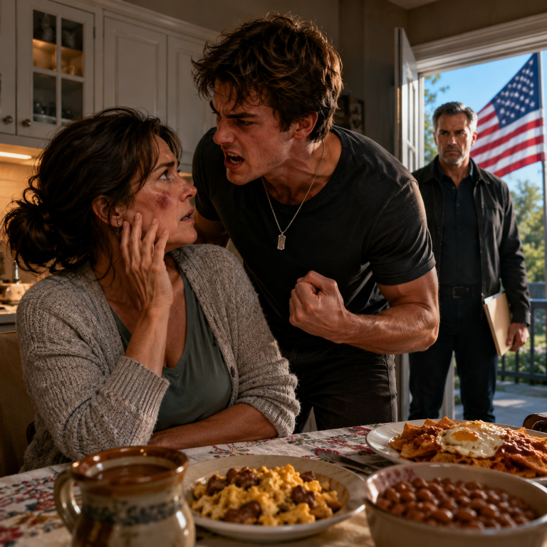Last night my son raised his hand to me, and I did not cry. This morning, I took out the nice tablecloth, set breakfast the way I did for special occasions, and when he came downstairs smiling, he said, “So you finally learned your lesson”… until he saw who was waiting for him at my table.