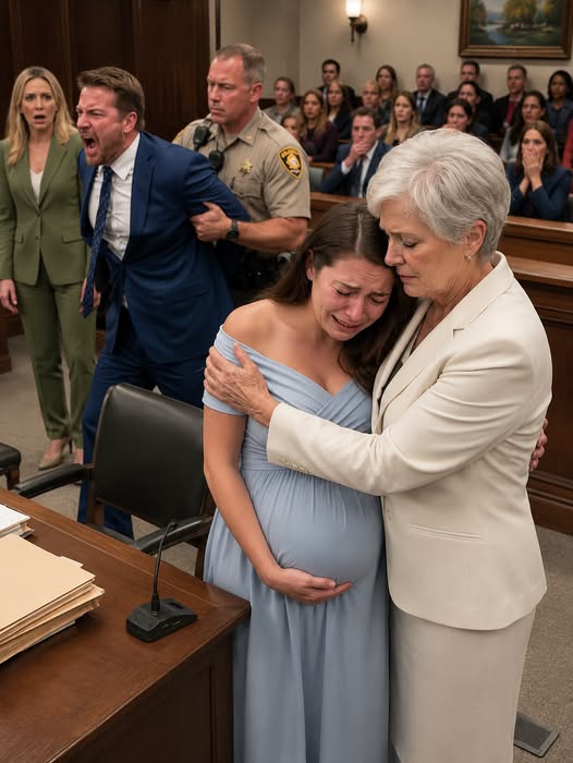 At my divorce hearing, I was eight months pregnant when the judge decided I would leave with nothing. My husband wore a smug smile, certain victory was his. “Let’s see how you and that baby survive without me,” he mocked. I held back tears and got ready to walk out—until the courtroom doors burst open. A billionaire woman entered and said, “My daughter will live far better without you.” What followed changed everything.