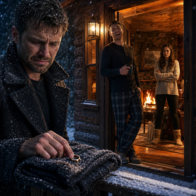 On Our Cabin Trip, My Wife Locked Me Out in the Snow and Let My Younger Brother Take My Place by the Fire—He Laughed and Said “Don’t Be Selfish.” I Folded My Coat, Left My Ring on Top of It, and Walked Into the Dark