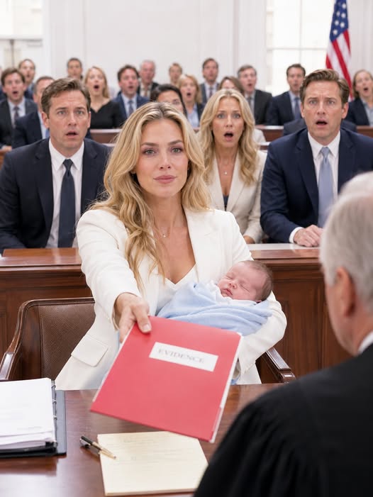 I walked into court holding my newborn son while my husband’s lawyer smiled like I was already defeated. He thought the red folder in my hand was a plea for mercy. But when I placed it before the judge and said, “Your Honor, this baby is not the reason I’m asking for protection — he is the proof,” my husband’s face went white, because every lie he bu:ried was inside that folder.