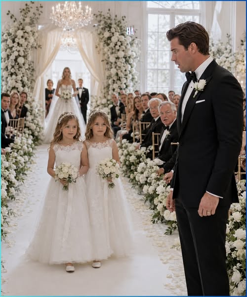 My twin daughters walked down the aisle—then the billionaire groom froze like he had seen ghosts.