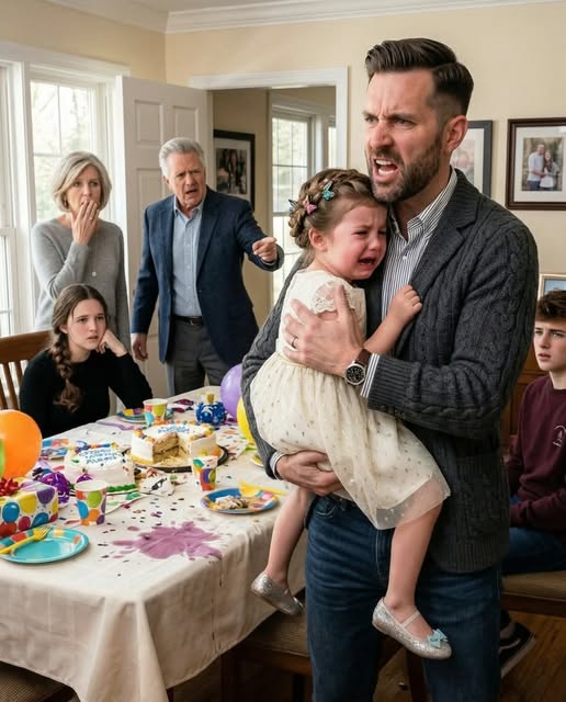At my husband’s birthday dinner, his mother told our seven-year-old daughter to leave the table because she needed room for his “real children.” Then she pushed her out of the room. When my husband saw Lily crying, he stood in front of everyone and said something that made his parents turn white.