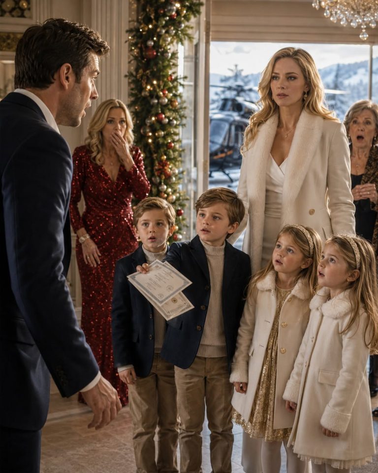 The man who abandoned me while I was pregnant invited me to Christmas dinner because he wanted everyone to watch him humiliate his “childless” ex-wife. He expected me to arrive alone, heartbroken, and defeated. Instead, I stepped off a helicopter with four beautiful children walking beside me—four children who looked exactly like him. The moment he saw their faces, the smile he’d been wearing all morning disappeared, and I knew the greatest surprise of his life had only just begun.