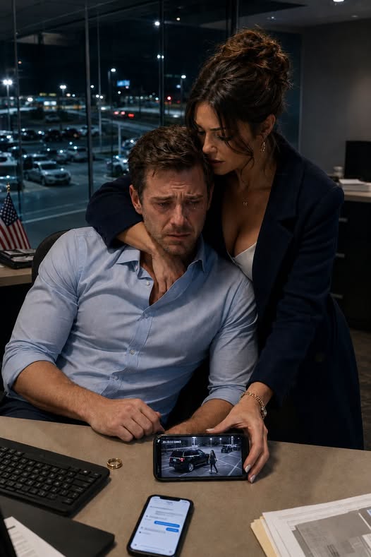 My wife cheated, and I was too broken to go home, so I stayed at the office. Until 1 a.m., when my female boss walked in, wrapped her arms around my neck from behind, and said, “Stay with me tonight.” I gave a bitter laugh. “I can’t become someone like her. Don’t make this worse.” She stayed silent for a few seconds, then placed her phone on the desk, playing the parking-lot camera footage, and said, “You’re still rejecting me… even after seeing this?”