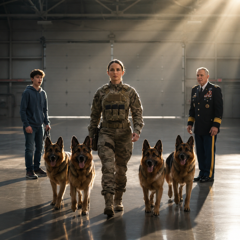 A Navy lieutenant publicly humiliated me in front of my entire school after I said my mother was a Navy SEAL. Two hundred students laughed. Teachers looked away. But less than ten minutes later, the gym doors opened, dozens of highly trained military dogs stormed inside in perfect formation, and the same officer who mocked me suddenly looked like he wished he could take every word back.