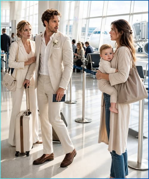 He was boarding his honeymoon flight when he saw his ex holding the baby who looked exactly like him