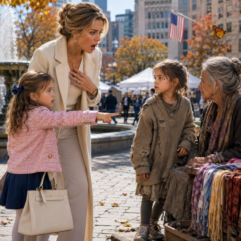 “MOM, SHE WAS IN YOUR BELLY WITH ME!” THE MILLIONAIRE’S DAUGHTER POINTS AT A BEGGAR GIRL