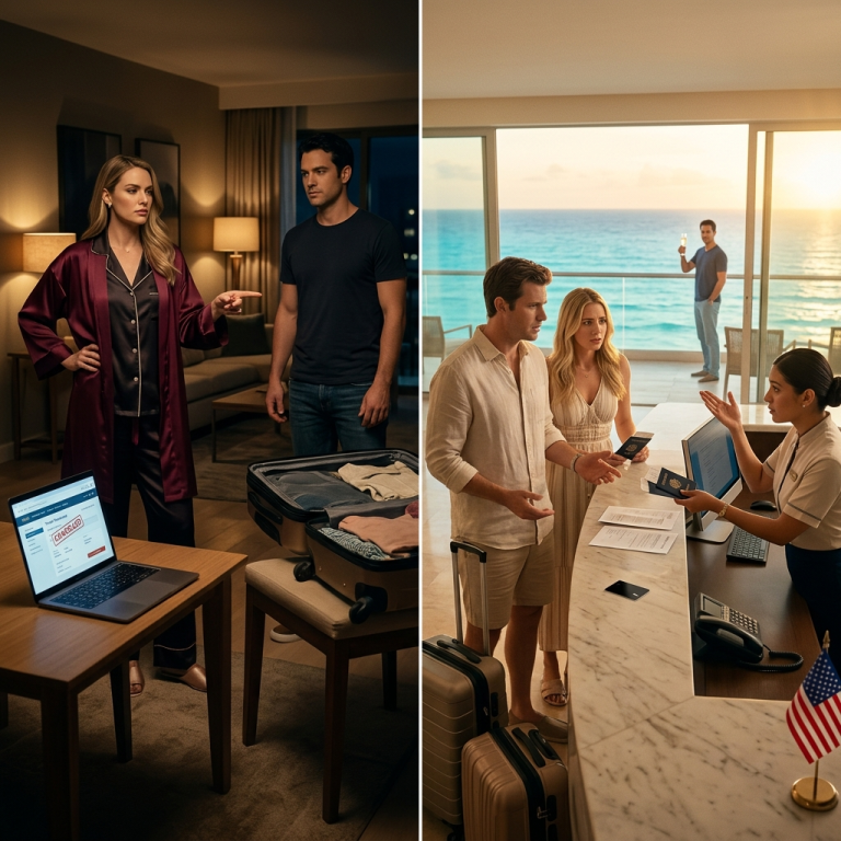 My girlfriend put another man’s name on the vacation I’d planned for 8 months. “Stay home if you have a problem,” she said. So I smiled — then quietly rebooked everything before she woke up.
