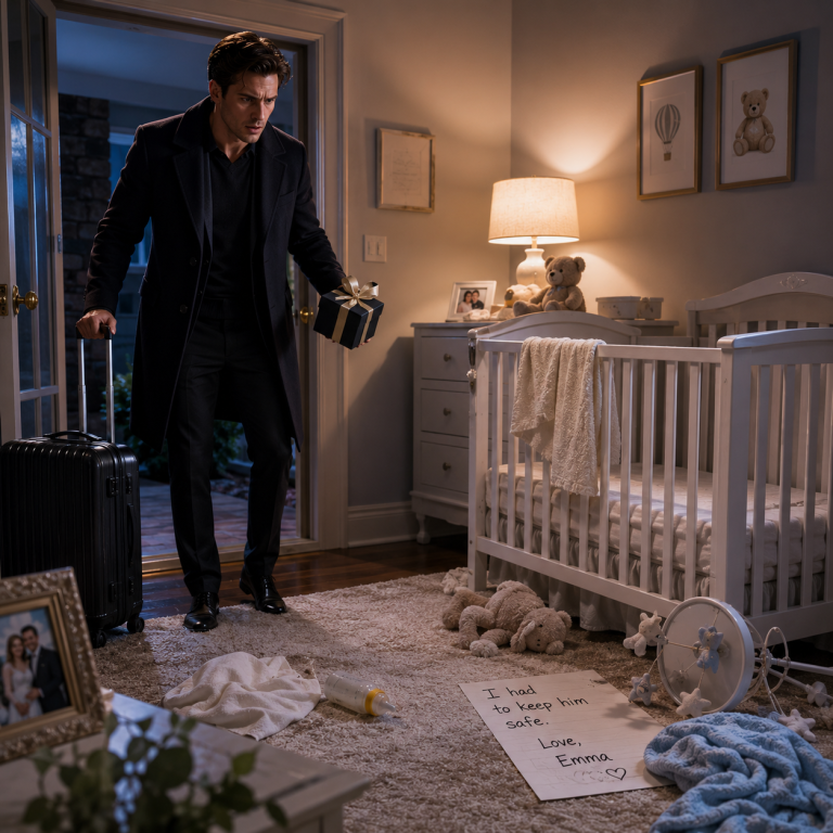I was bleeding to death on my newborn son’s nursery floor while my husband toasted himself at a luxury mountain resort. Three days later, he came home smiling, carrying a birthday gift he’d bought for himself—only to find blood staining the carpet, an empty bassinet, and a silence so terrifying it shattered his world. What he believed had happened next would haunt him forever.