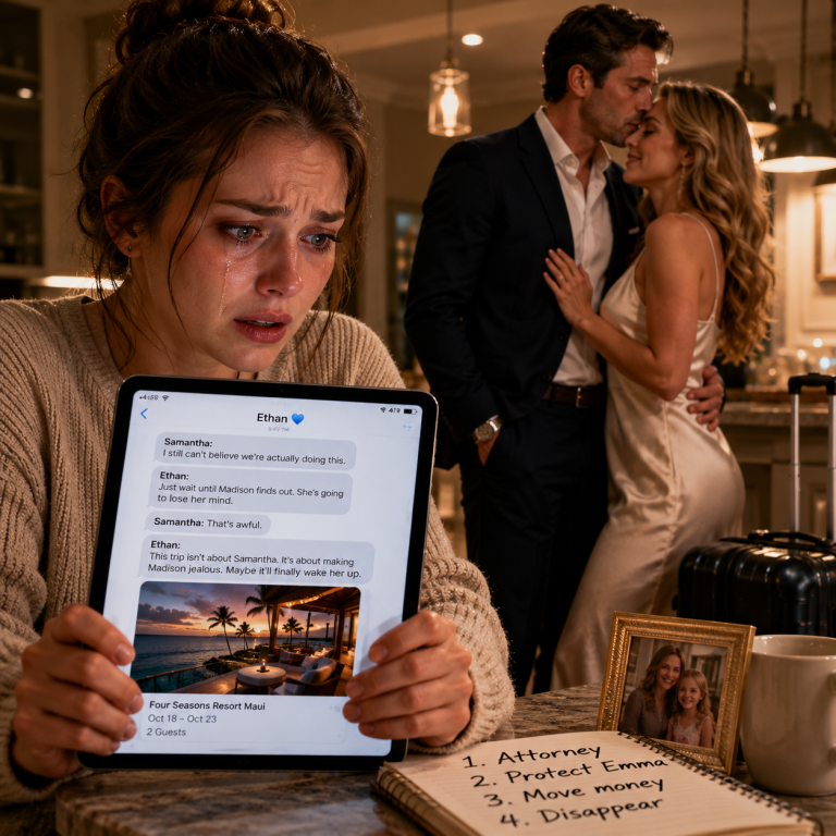 I never imagined that a simple fourth-grade math worksheet would expose the cruelest betrayal of my life. My husband looked me straight in the eyes, kissed my forehead, and swore he was flying to Seattle for work. But the truth glowing on our family iPad was so twisted it stole the air from my lungs. “She’s going to lose her mind,” he had written. “Good,” I whispered, my heart turning to ice. “Because when you come home… your entire world will be gone.”