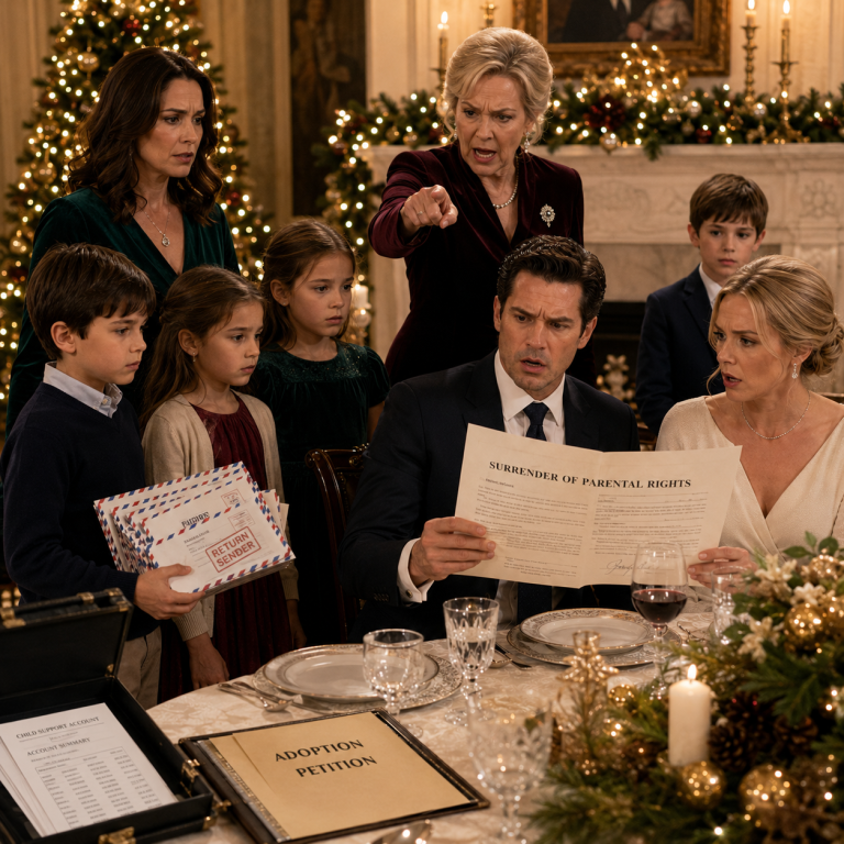 The Man Who Abandoned Me Pregnant Invited Me to Christmas Dinner Before Legally Adopting His Fiancée’s Son—Then My Four Children Asked Why He Was Giving Their Last Name to a Stranger