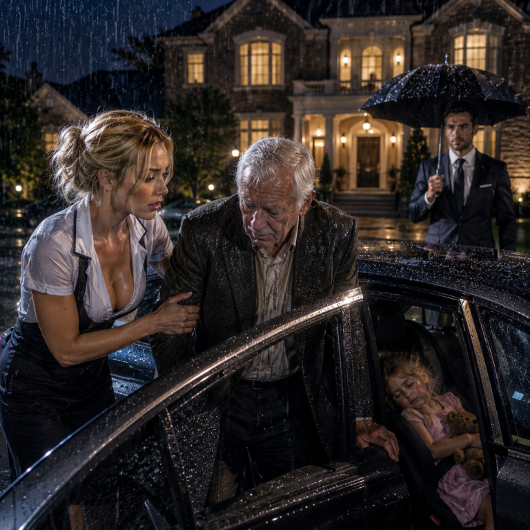 “Get In, Let Me Take Your Home” – Single Mom Helps an Old Man Walk in the Rain, The Next Day, His…